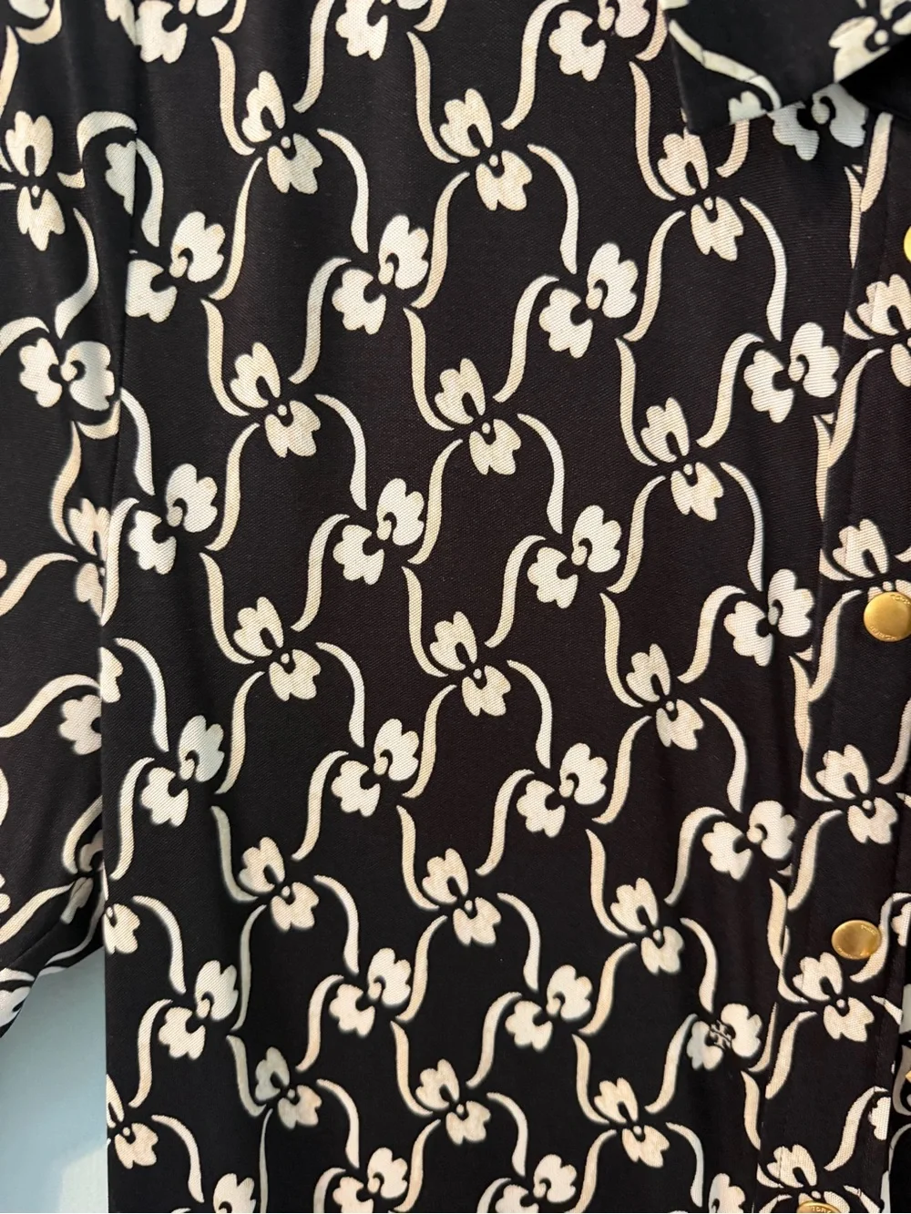 Tory Burch Black and Cream Floral Print Button-Front Dress